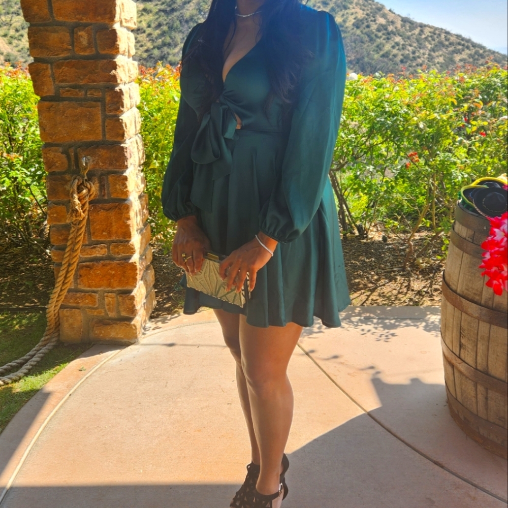 Baltic born emerald green satin dress